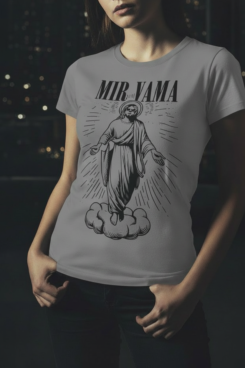 Ženska siva VAMA majica s crnim dizajnom